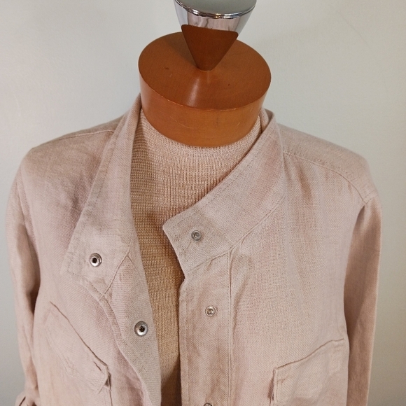 Size Large C&C California Womens 100%  Linen Jacket Beige Spring - Picture 3 of 9
